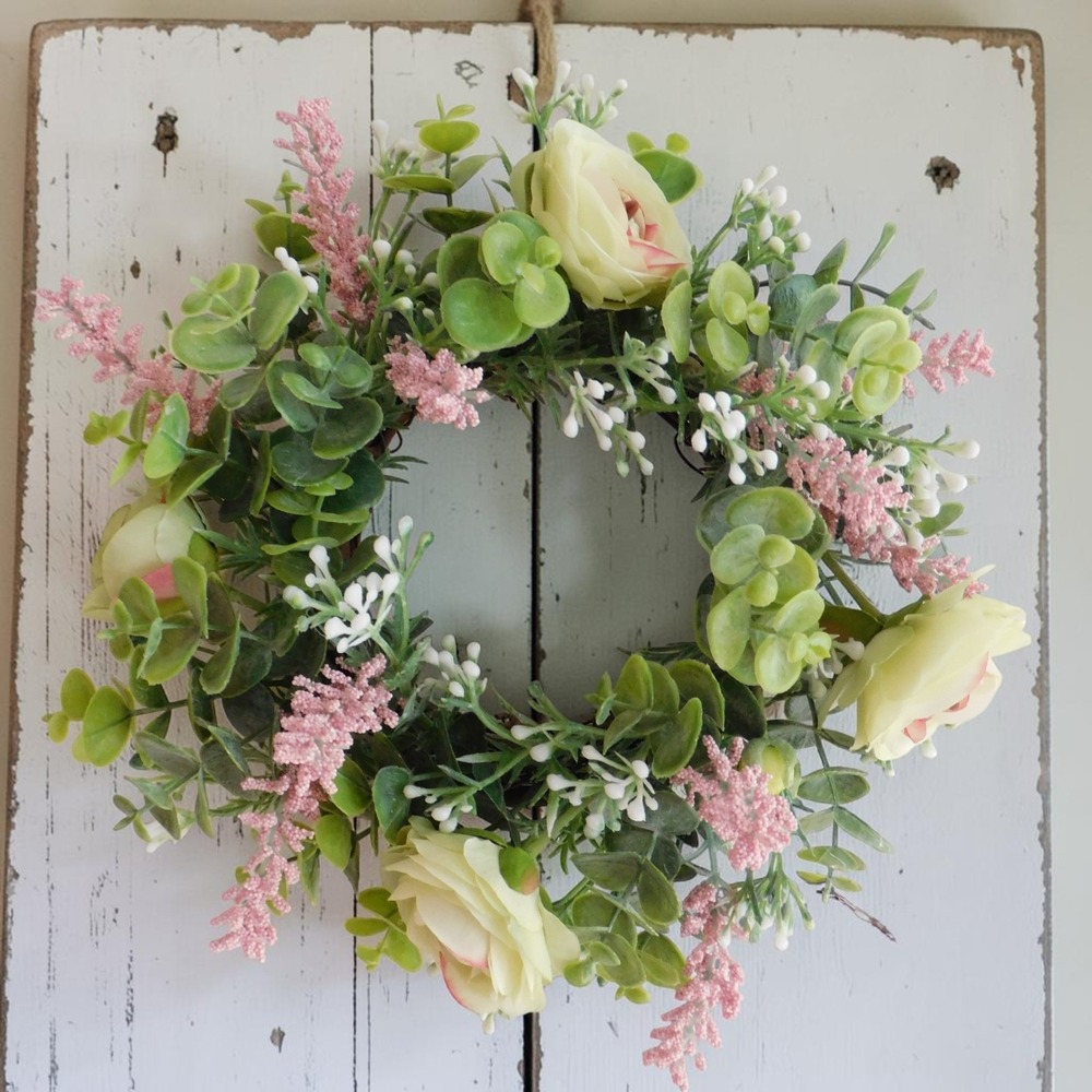 Dusty Miller Mini Wreath, Eucalyptus, Yellow Flowers, Candle Ring